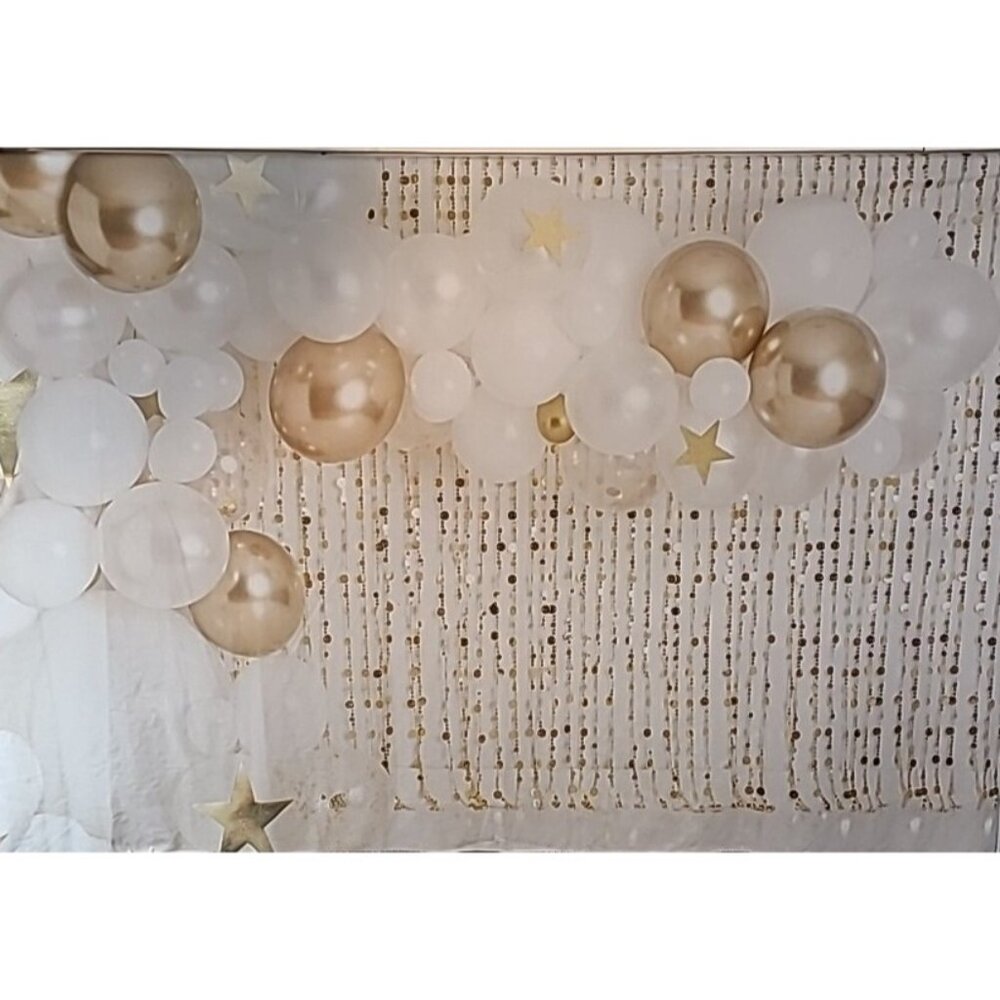 Kate Backdrop 5' x 7' Gold & White Balloons Photography Background Wrinkle Free